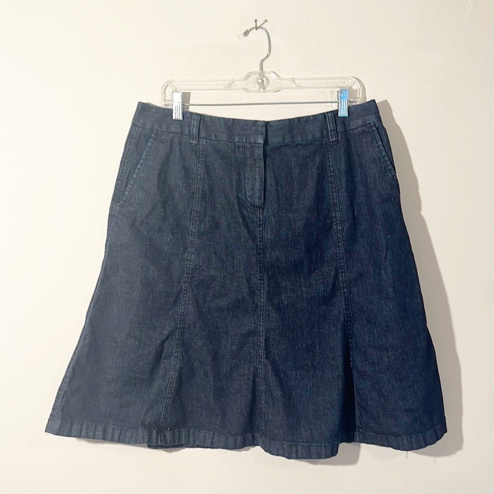 LL Bean Dark Denim Jean Skirt Pocket Flare women size 14